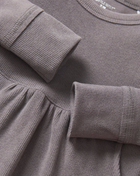 Long Sleeve Ribbed Dress - Graphite