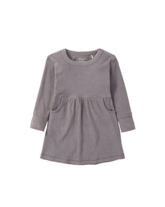Long Sleeve Ribbed Dress - Graphite