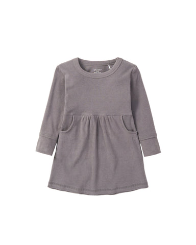 Long Sleeve Ribbed Dress - Graphite