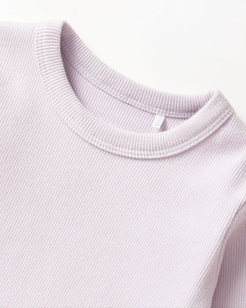 Long Sleeve Ribbed Lettuce Trim Tee - Lilac