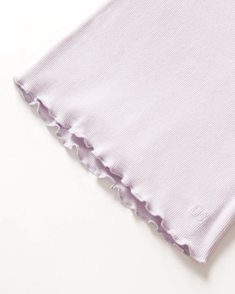 Long Sleeve Ribbed Lettuce Trim Tee - Lilac
