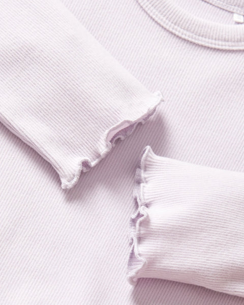 Long Sleeve Ribbed Lettuce Trim Tee - Lilac