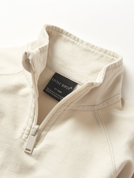 Quarter Zip Pullover - Almond Wash