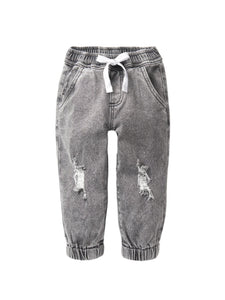 Relaxed Distressed Denim Jogger - Grey