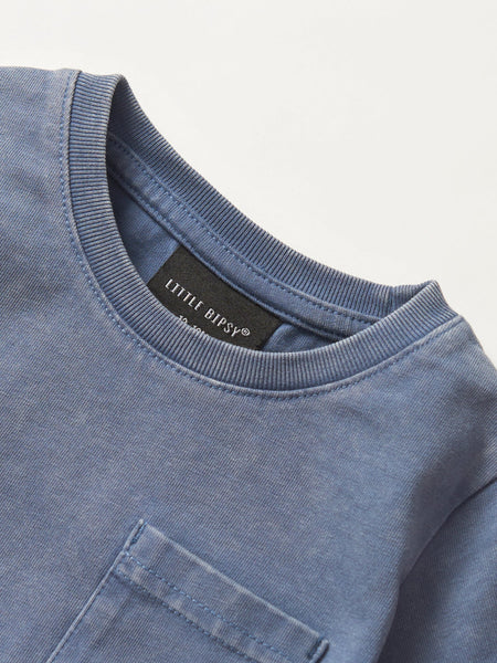 Acid Wash Pocket Tee - Navy