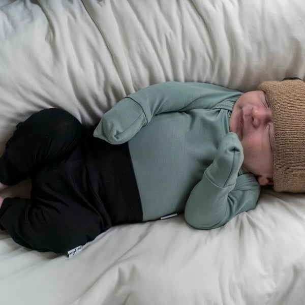 Foldover Bamboo Pant - Teal Smiles