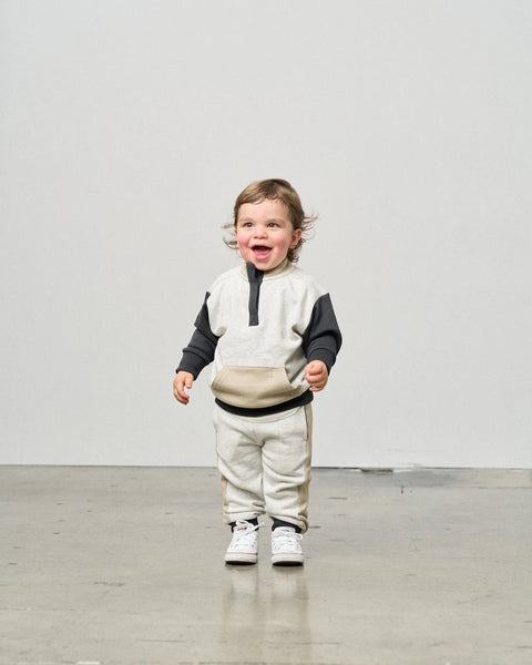 Colorblock Mockneck Pullover - Stone Grey