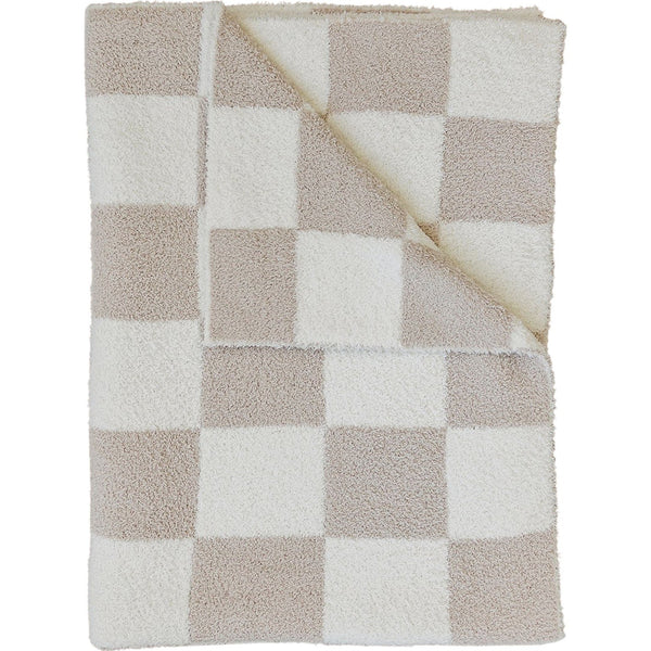 Plush Blanket - Taupe Checkered