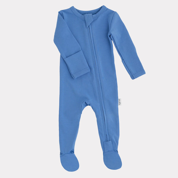 Footed Cotton Sleeper - Pool Blue
