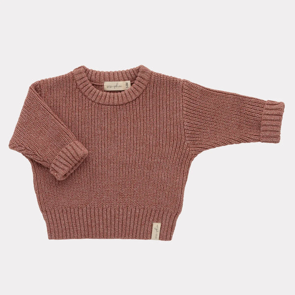 Cotton Knit Sweater - Brick