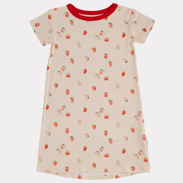 Bamboo Short Sleeve Shirt Dress - Strawberries