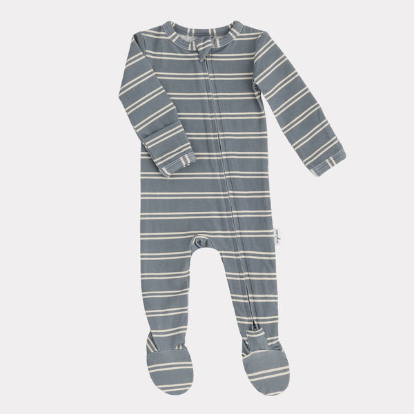Footed Cotton Sleeper - Salt Water Stripe