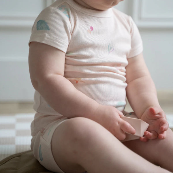 2 Piece Ribbed Bamboo Short Sleeve Set - Sea Shells