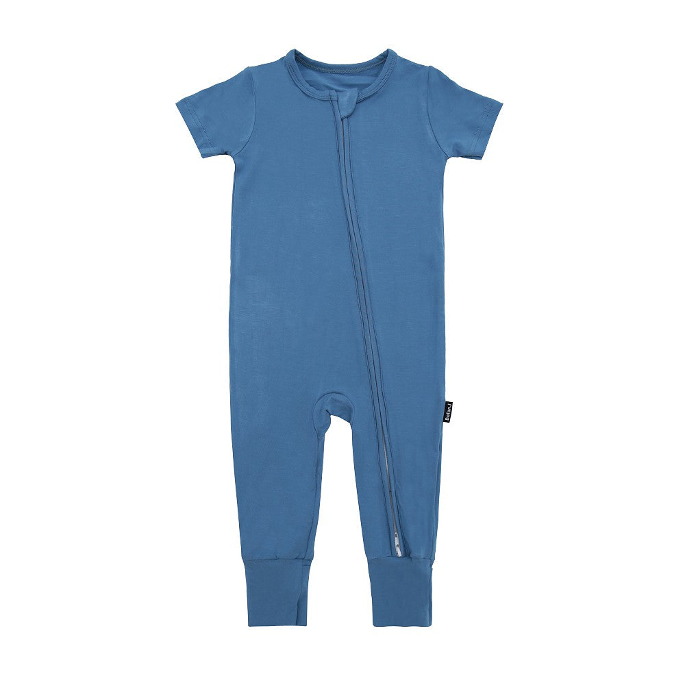 Short Sleeve Zipper Romper- Marine Blue
