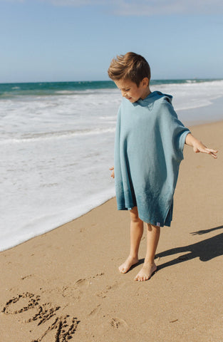 Waffle Beach Poncho - Stone Blue