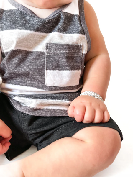 Washed Stripe Pocket Tank - Black