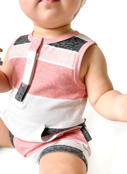 Washed Stripe Shorty Romper - Pink