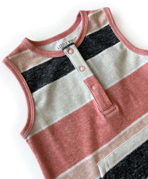 Washed Stripe Shorty Romper - Pink