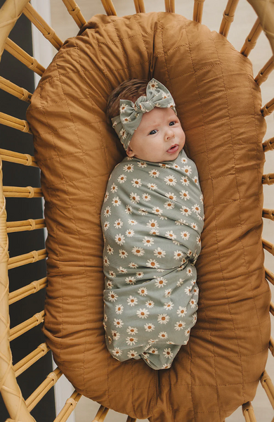 Light Green Daisy Bamboo Stretch Swaddle