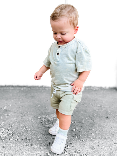 Jersey Henley Tee - Green Wash