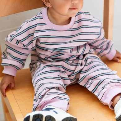 Striped Long Sleeve Romper - Pink/Blue