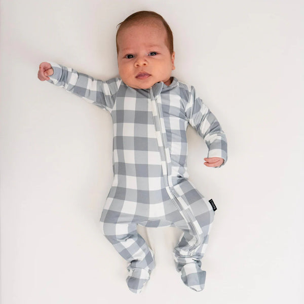 Bamboo Zipper Sleeper - Denim Plaid