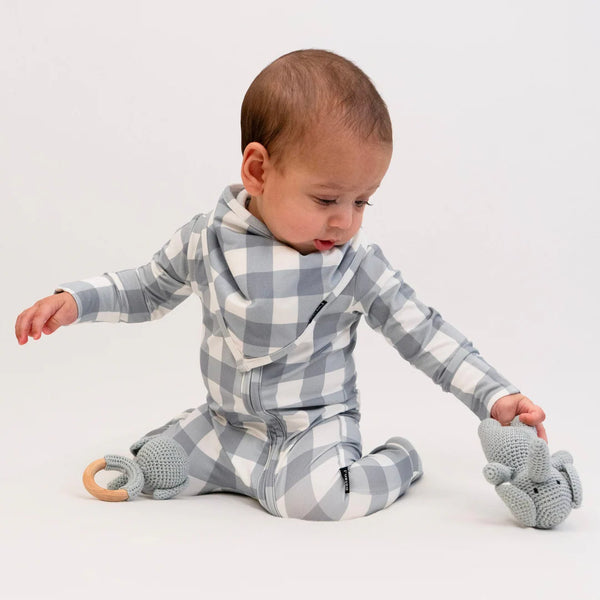 Bamboo Zipper Sleeper - Denim Plaid