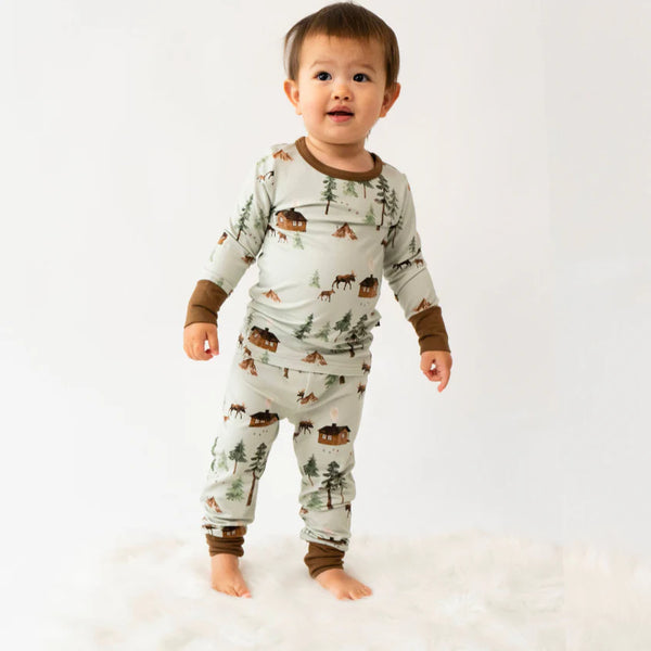 Long Sleeve Ribbed Bamboo PJ Set - Moose