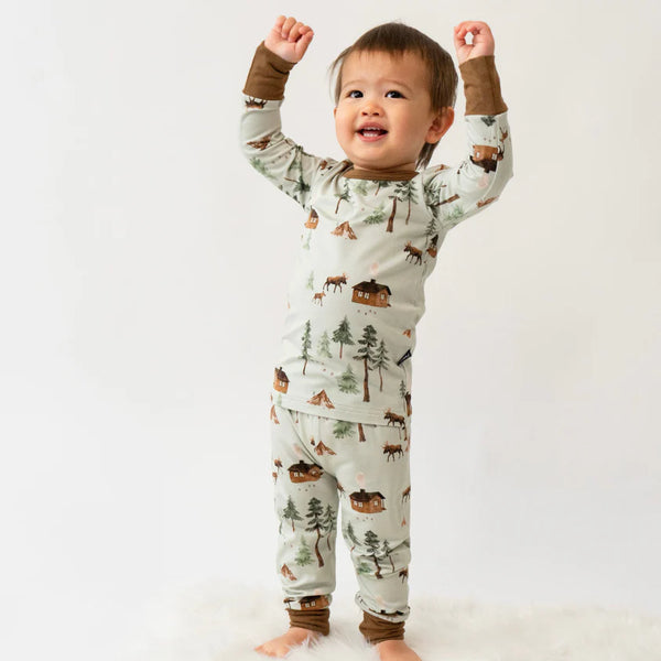 Long Sleeve Ribbed Bamboo PJ Set - Moose