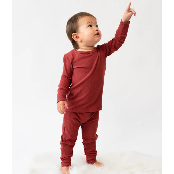 Long Sleeve Ribbed Bamboo PJ Set - Burgundy