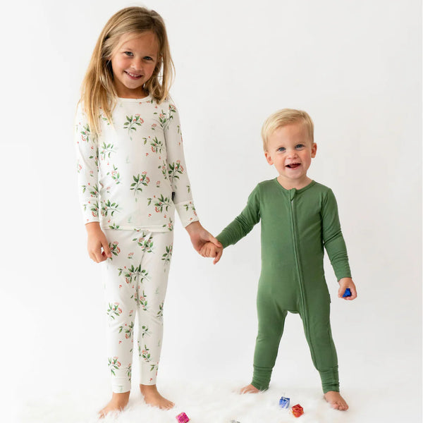 Long Sleeve Ribbed Bamboo PJ Set - Evergreen