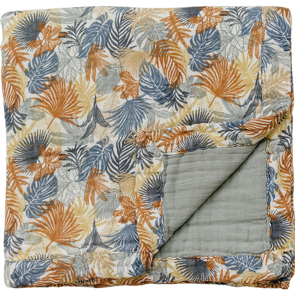 Paradise Palms + Dusty Blue Muslin Quilt