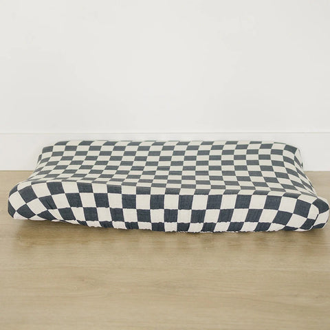Charcoal Checkered Changing Pad Cover