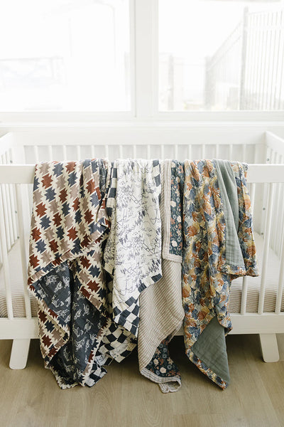 Paradise Palms + Dusty Blue Muslin Quilt