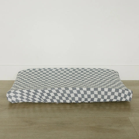 Dusty Blue Wavy Checkered Muslin Changing Pad Cover