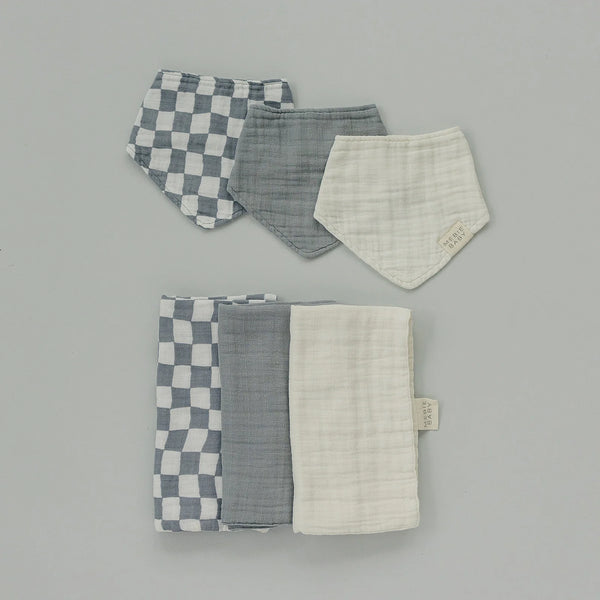 Dusty Blue Wavy Checkered Muslin Bib