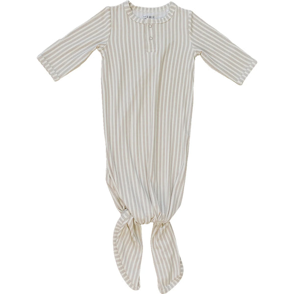 Taupe Stripe Ribbed Bamboo Knot Gown