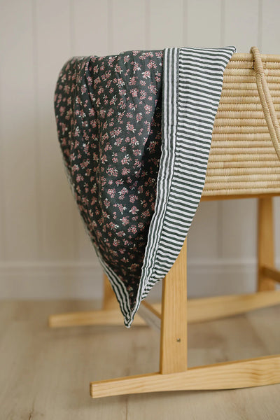 Olive Bloom + Green Stripes Muslin Quilt