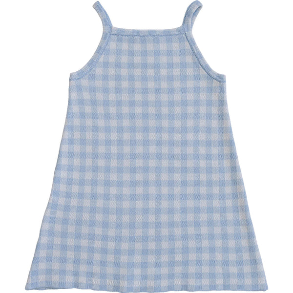 Blue Knit Gingham Dress