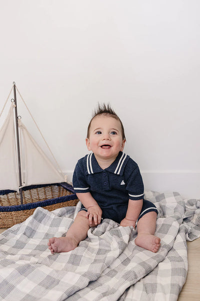 Collared Sailboat Knit Short Romper