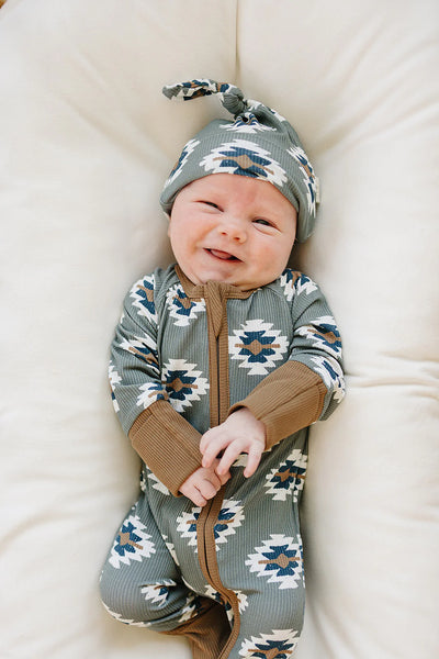 Southwest Aztec Ribbed Bamboo Newborn Knot Hat