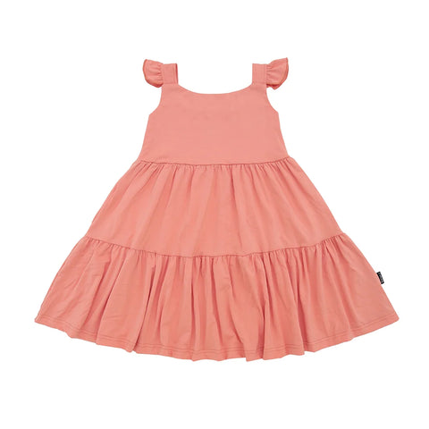 Ruffle Strap Tiered Dress- Coral