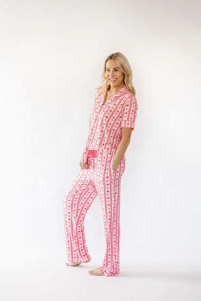 Women's Pink Strawberry & Cherry Bows Long Pajama Set