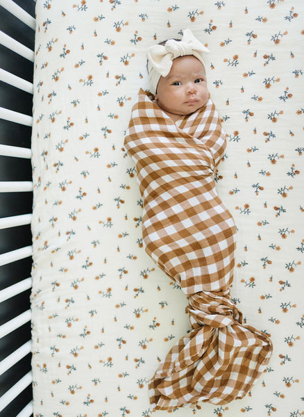 Cream Floral Muslin Crib Sheet