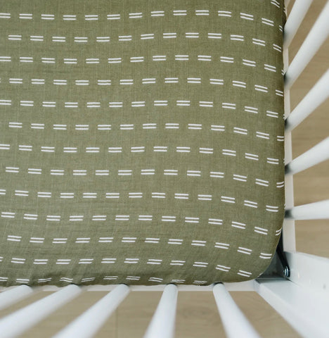 Olive Strokes Muslin Crib Sheet