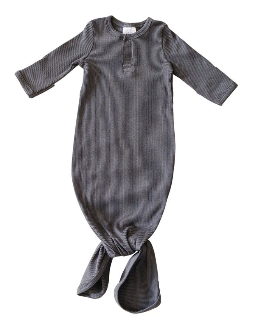 Charcoal Organic Cotton Ribbed Knot Gown