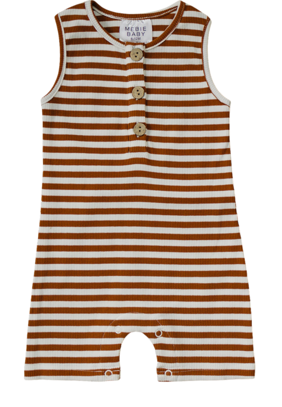 Short Romper - Honey + White Ribbed