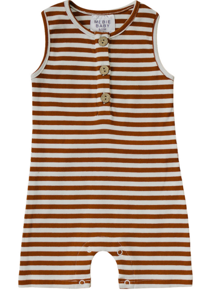 Short Romper - Honey + White Ribbed