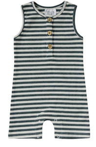 Charcoal + White Striped Ribbed Short Romper