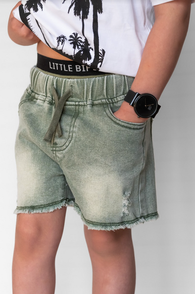 Cut Off Denim Shorts - Green Wash
